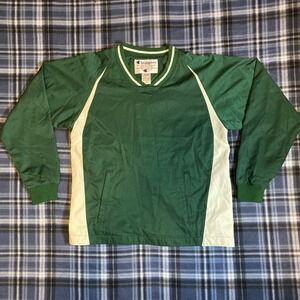 Champion Vintage Mens V-Neck Windbreaker Pullover Green White B2410-X28 Small